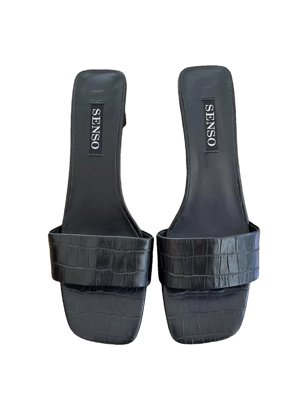 SENSO Black Croc-Embossed Slide Mules